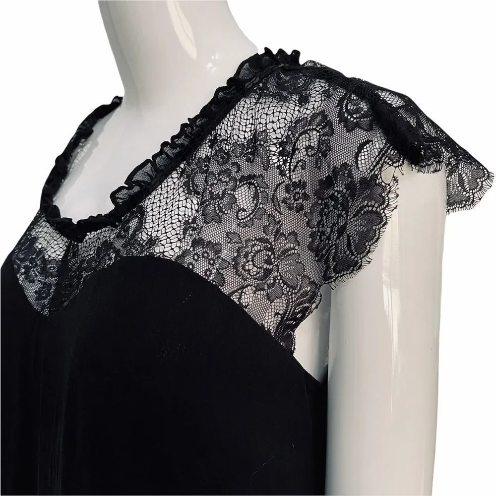 Express Black Lace Peplum Silk Blouse Sequins M - Picture 6 of 15